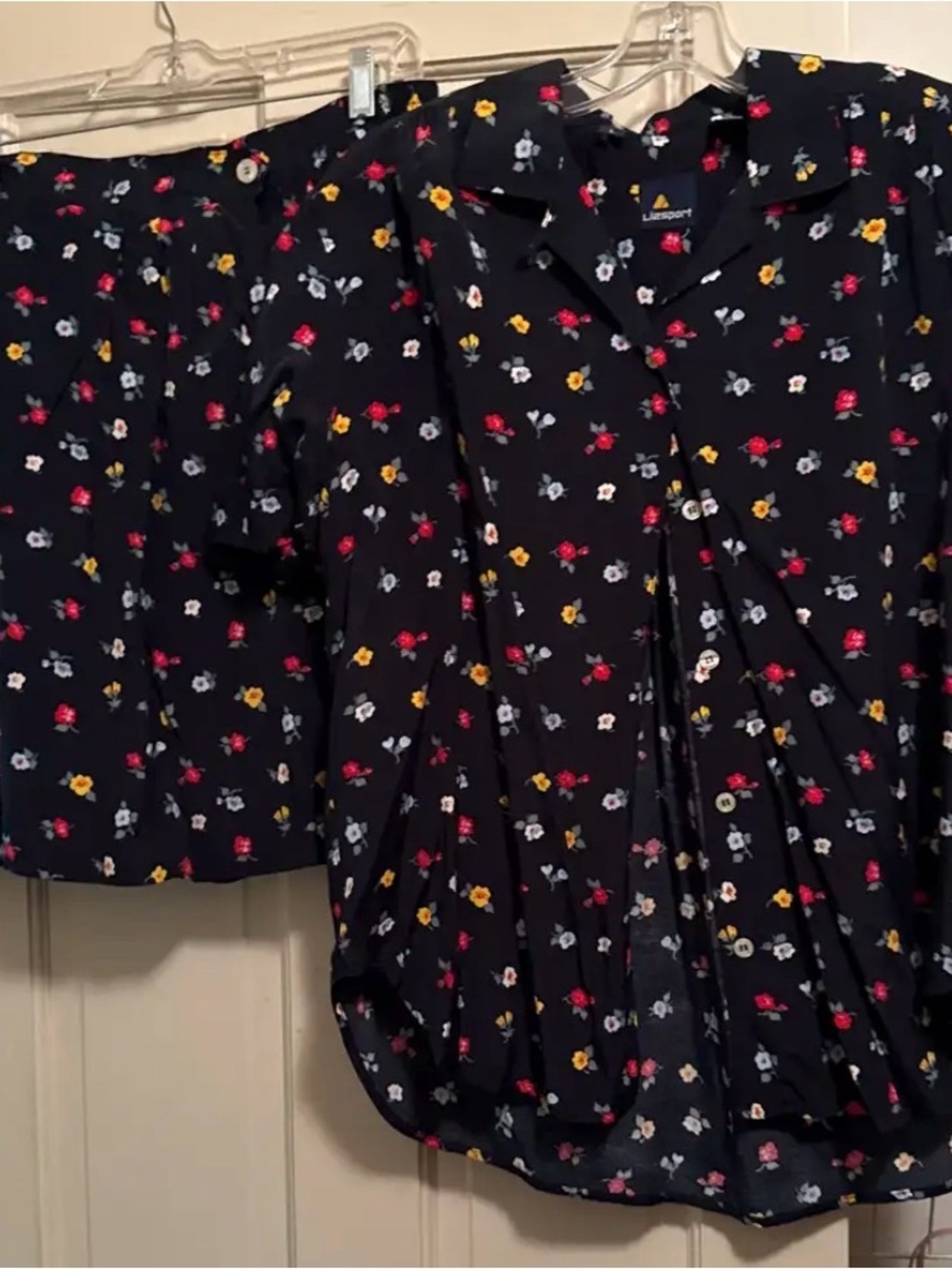 Black Floral Short Sleeve Button Front Tee and Skort
